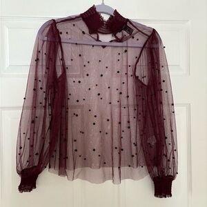 Sheer Burgundy Polka Dot Blouse